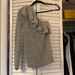 Rebecca Taylor one armed ruffle gray sweater